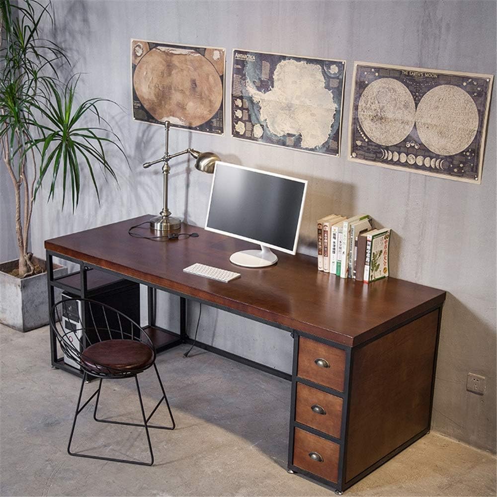 ヴィンテージ風でおしゃれな木製パソコン・ワークデスク(ブラウン)[幅